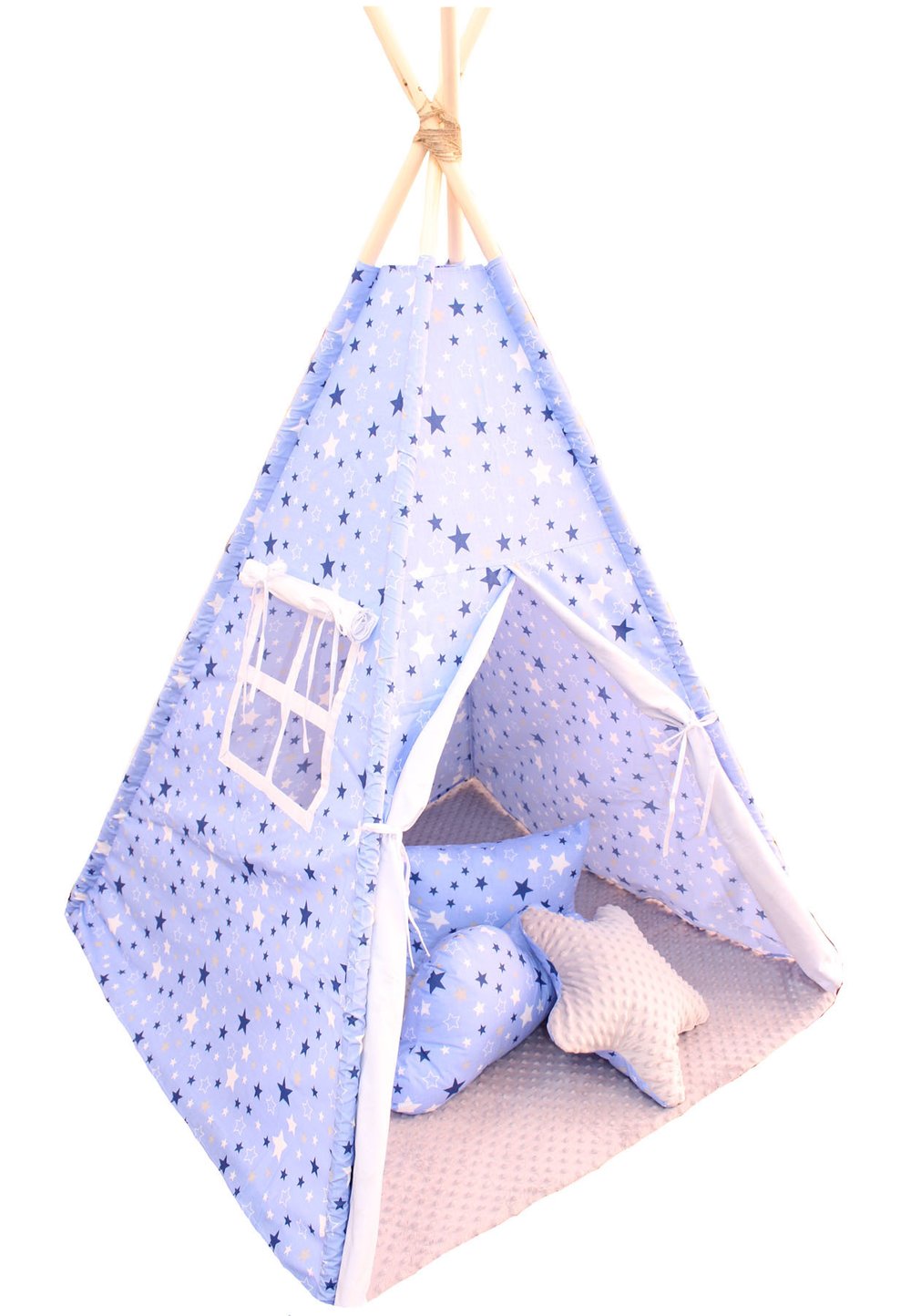 Cort Teepee,albastru cu stelute, cu perne incluse