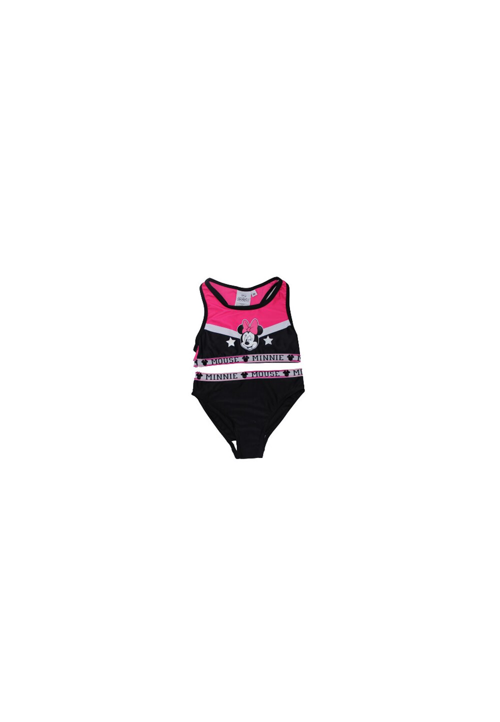 Costum de baie cu bustiera, Minnie, negru cu roz fuxia