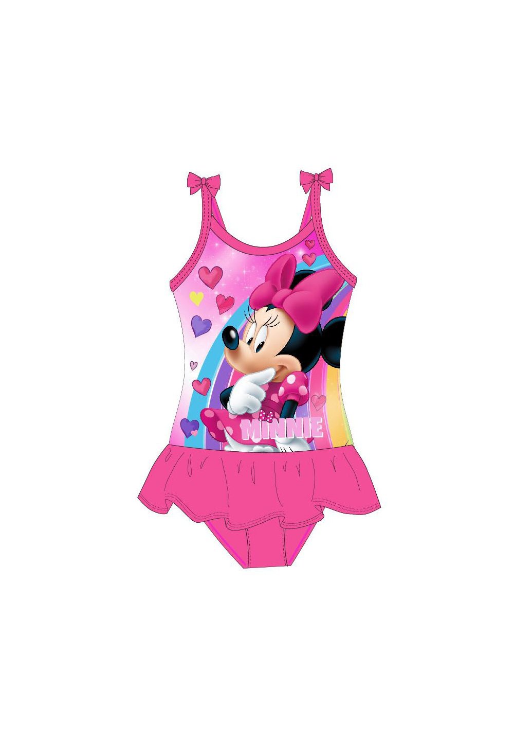 Costum de baie, intreg, Minnie, roz cu inimioare