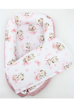 Cuib minky, Baby Giraffe, roz cu alb, 80x50 cm
