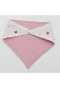 Esarfa tip baveta, muselina, doua fete, inimioare rosii