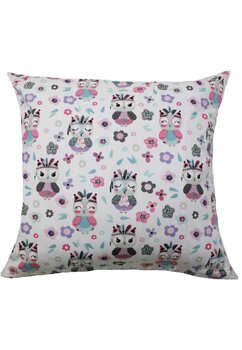 Fata de perna, bufnite mici si floricele, bumbac, multicolor, 40x40cm