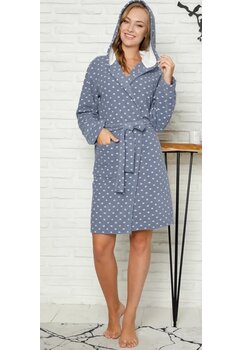 Halat cu gluga, Ema, plus, albastru cu buline