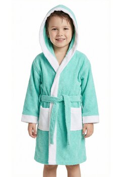 Halat de baie din bumbac, Prichindel, verde cu alb