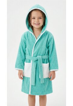 Halat de baie din bumbac, Prichindel, verde cu alb