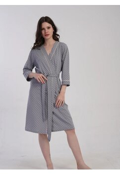 Halat femei, bumbac, Anabella cu buline, gri