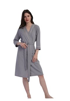 Halat femei, bumbac, Anabella cu buline, gri