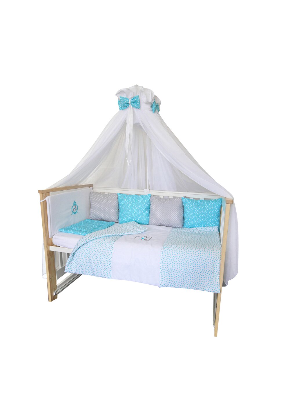 Lenjerie 10 piese, Prichindel, stelute turcoaz cu ursulet, 120x60cm