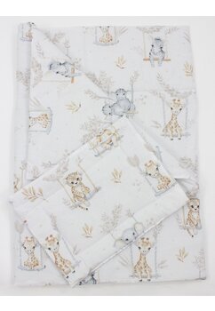 Lenjerie 2 piese, bumbac, Animalute pe leagan, crem, 120x60 cm