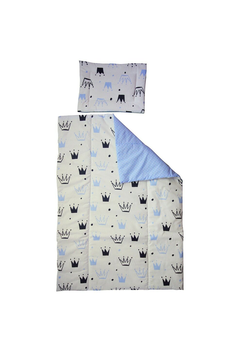 Lenjerie 2 piese, Prichindel, coronite si buline, albastru,120x60cm