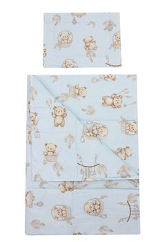 Lenjerie 2 piese, Prichindel, Ursulet in cosulet, bumbac, albastru, 120x60cm
