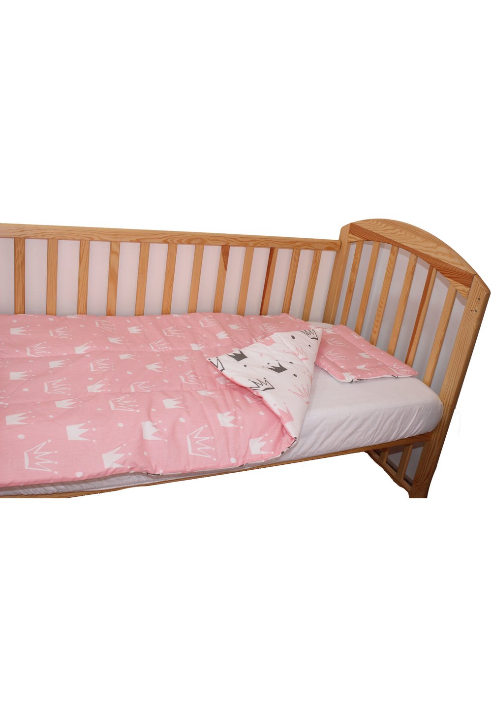 Lenjerie 3 piese, 2 fete, coronite Princess roz, 120 x 60 cm