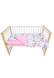 Lenjerie 3 piese, bumbac, Butterfly, verso roz, 120x60 cm, multicolor