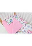 Lenjerie 3 piese, bumbac, Butterfly, verso roz, 120x60 cm, multicolor