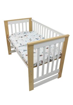 Lenjerie 3 piese, bumbac, Little animals, 120x60 cm, alb