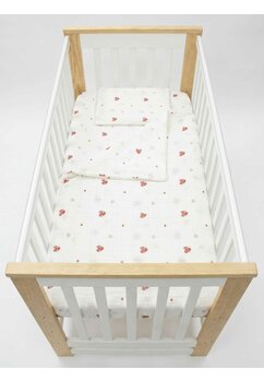 Lenjerie 3 piese, muselina bumbac organic, Inimioare rosii, 120x60cm