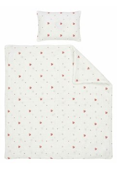 Lenjerie 3 piese, muselina bumbac organic, Inimioare rosii, 120x60cm