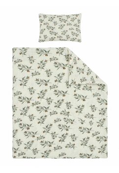 Lenjerie 3 piese, muselina bumbac organic, Olivia cu frunzulite, 120x60cm