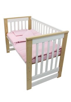 Lenjerie 3 piese, muselina bumbac, roz deschis, 120x60cm