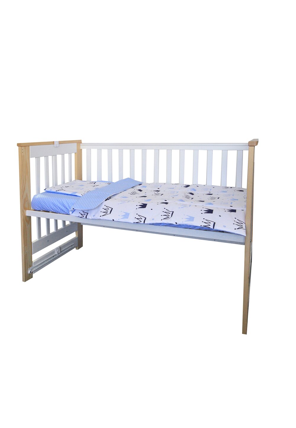 Lenjerie 3 piese, Prichindel, coronite si buline, albastru,120x60cm