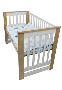 Lenjerie 3 piese, Prichindel, Ursulet in cosulet, bumbac, albastru, 120x60 cm