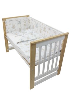 Lenjerie 4 piese, bumbac, Animalute pe leagan, crem, 120x60 cm