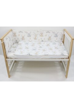 Lenjerie 4 piese, bumbac, Animalute pe leagan, crem, 120x60 cm
