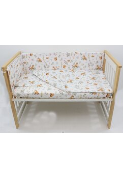 Lenjerie 4 piese, bumbac, Little fox, 120x60 cm, alb