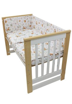 Lenjerie 4 piese, bumbac, Little fox, 120x60 cm, alb