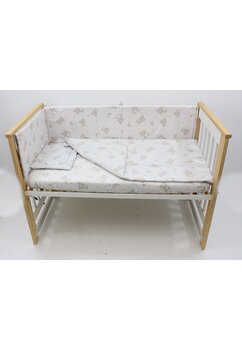 Lenjerie 4 piese, bumbac, Ursulet crem pe norisor, 120x60 cm, crem