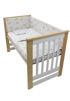 Lenjerie 4 piese, bumbac, Ursulet crem pe norisor, 120x60 cm, crem