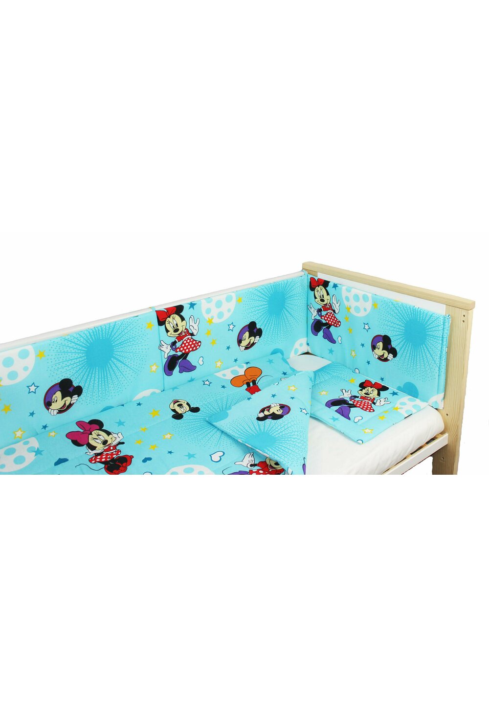 Lenjerie 4 piese, Minnie si Mickey, albastra cu stelute, 120x60cm