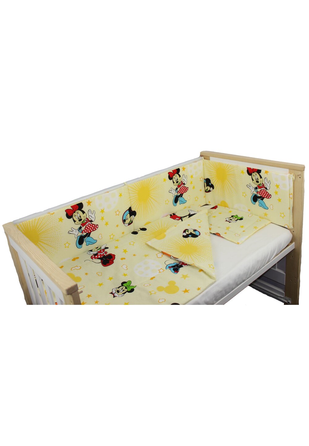 Lenjerie 4 piese, Minnie si Mickey, galben, 120x60cm