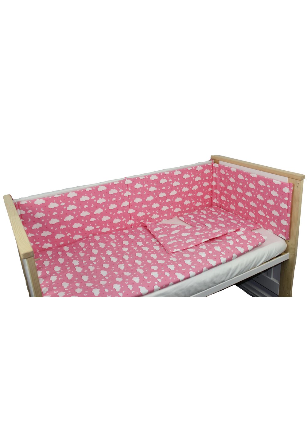 Lenjerie 4 piese, norisori si stelute, roz, 120x60cm
