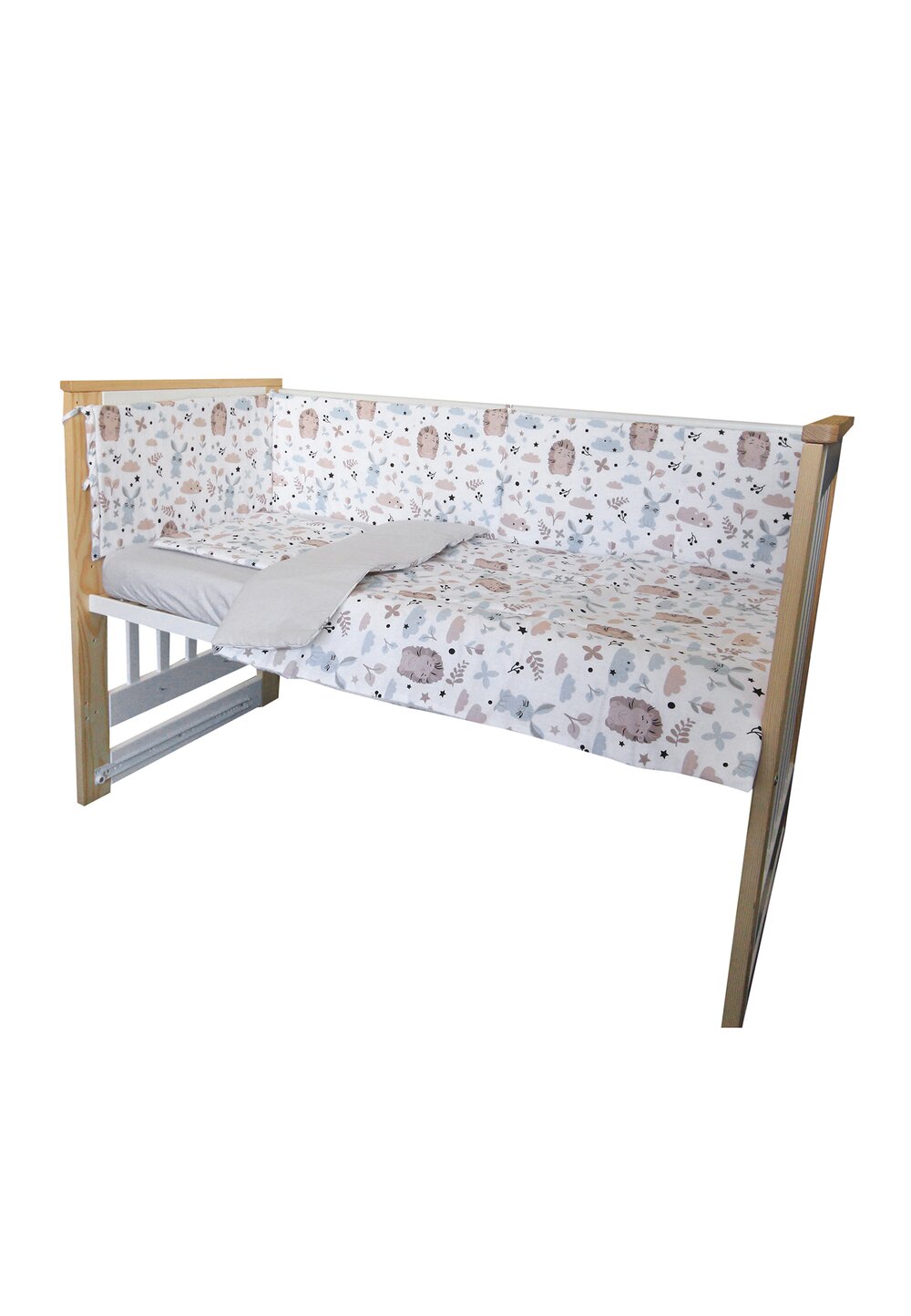 Lenjerie 4 piese, Prichindel, arici si iepuras,120x60cm