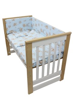 Lenjerie 4 piese, Prichindel, Ursulet in cosulet, bumbac, albastru, 120x60 cm