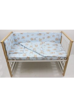 Lenjerie 4 piese, Prichindel, Ursulet in cosulet, bumbac, albastru, 120x60 cm