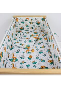 Lenjerie 5 piese, bumbac, animalute in jungla, 140x70 cm, multicolor