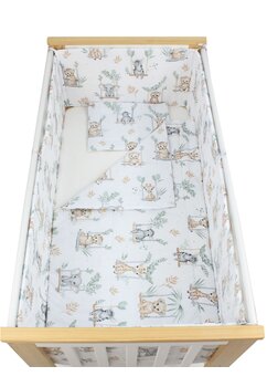 Lenjerie 5 piese, bumbac, Animalute pe leagan, 140x70 cm, alb