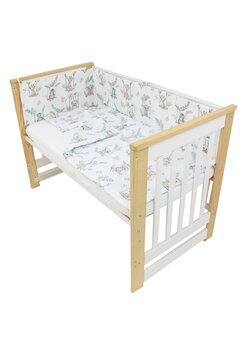 Lenjerie 5 piese, bumbac, Animalute pe leagan, 140x70 cm, alb