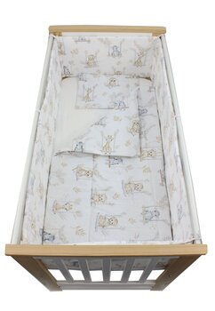 Lenjerie 5 piese, bumbac, Animalute pe leagan, crem, 120x60 cm