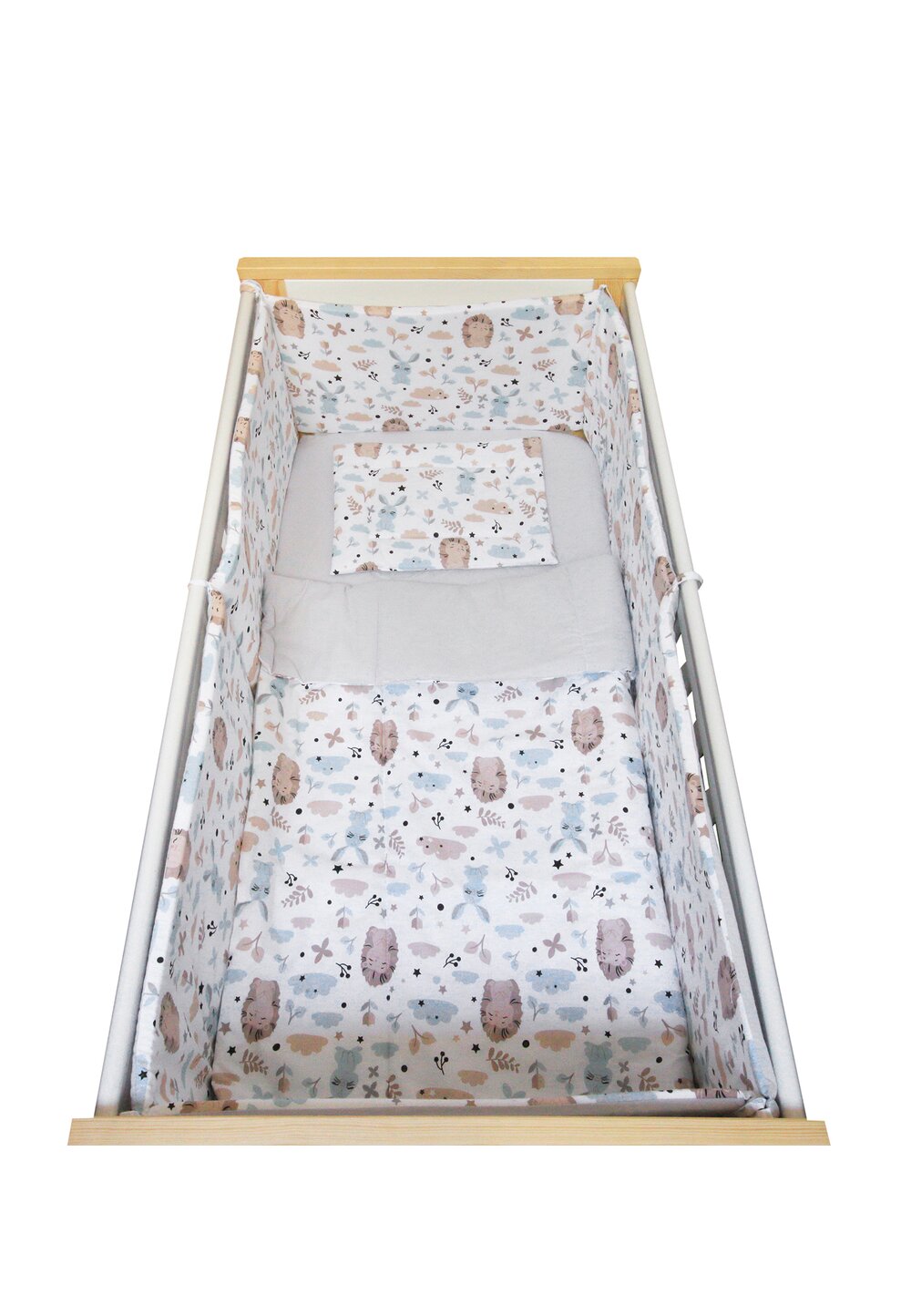 Lenjerie 5 piese, Prichindel, arici si iepuras,120x60cm