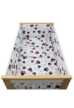 Lenjerie 5 piese, Prichindel, fundite rosii, bumbac, 120x60 cm, alb