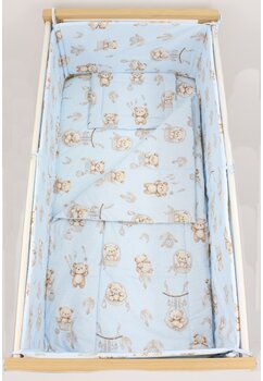 Lenjerie 5 piese, Prichindel, Ursulet in cosulet, bumbac, albastru, 120x60 cm