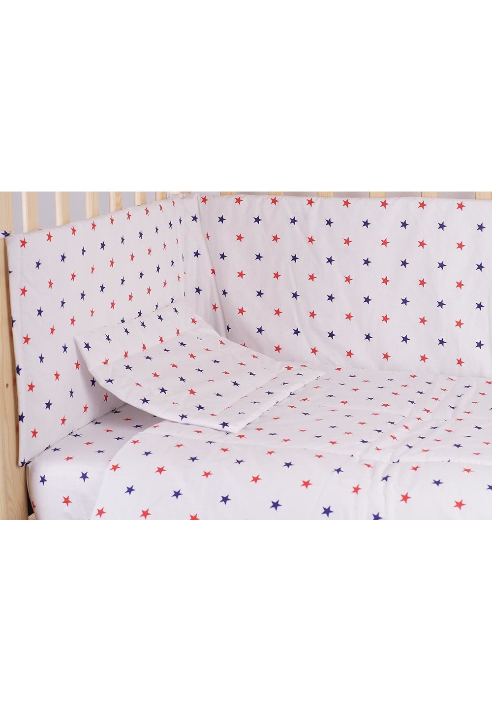 Lenjerie alba,stelute rosu cu bluemarin,5 piese 120x60 cm