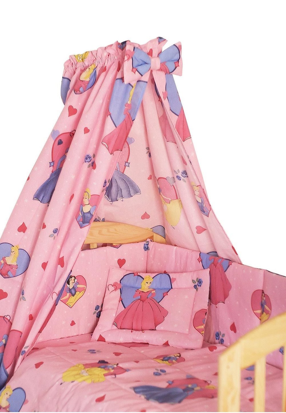 Lenjerie cu baldachin, 6 piese, Printese roz 120x60 cm
