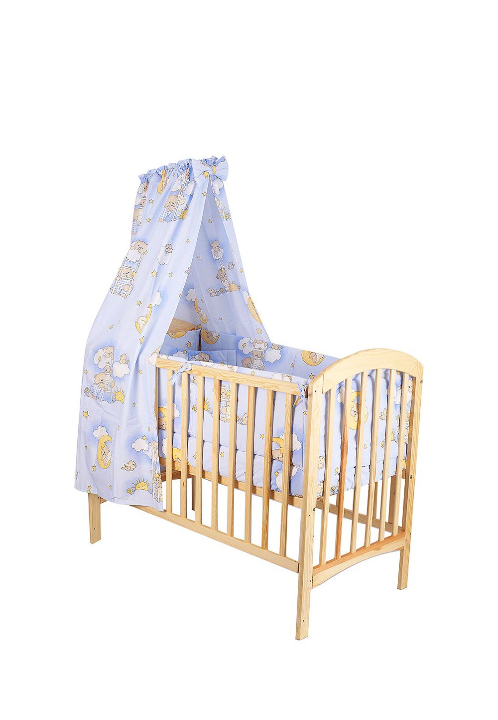 Lenjerie cu baldachin, 6 piese, ursuletul somnoros, albastru, 120x60 cm