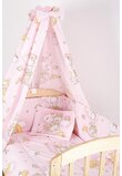Lenjerie cu baldachin, 6 piese, ursuletul somnoros, roz 120x60 cm