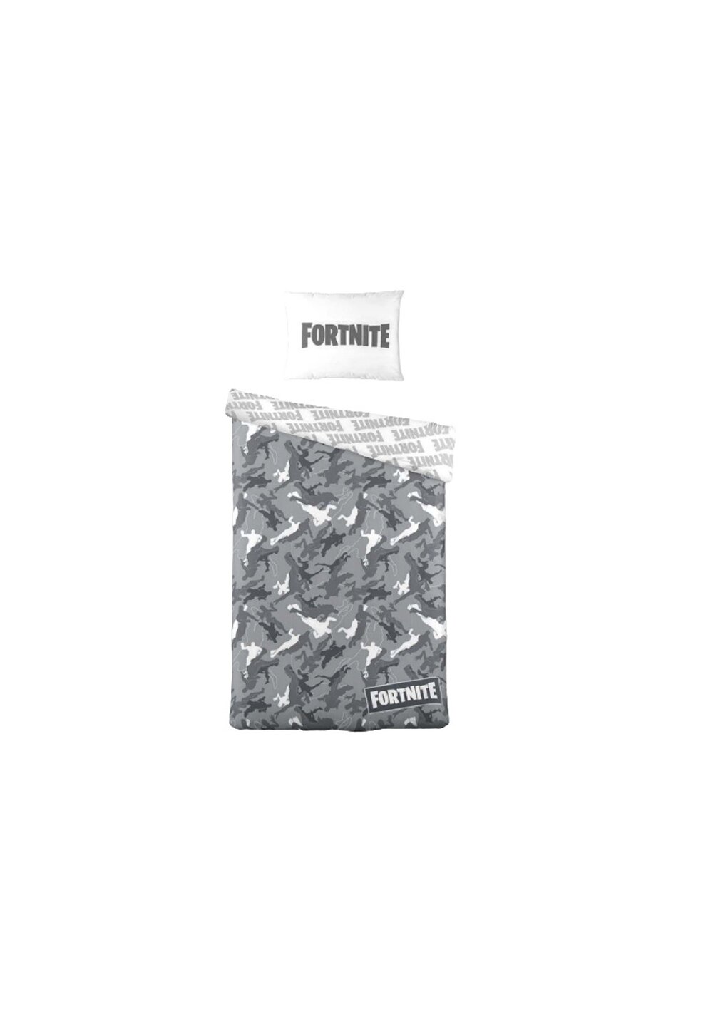 Lenjerie pat, Fortnite, gri cu alb, 140 x 200 cm