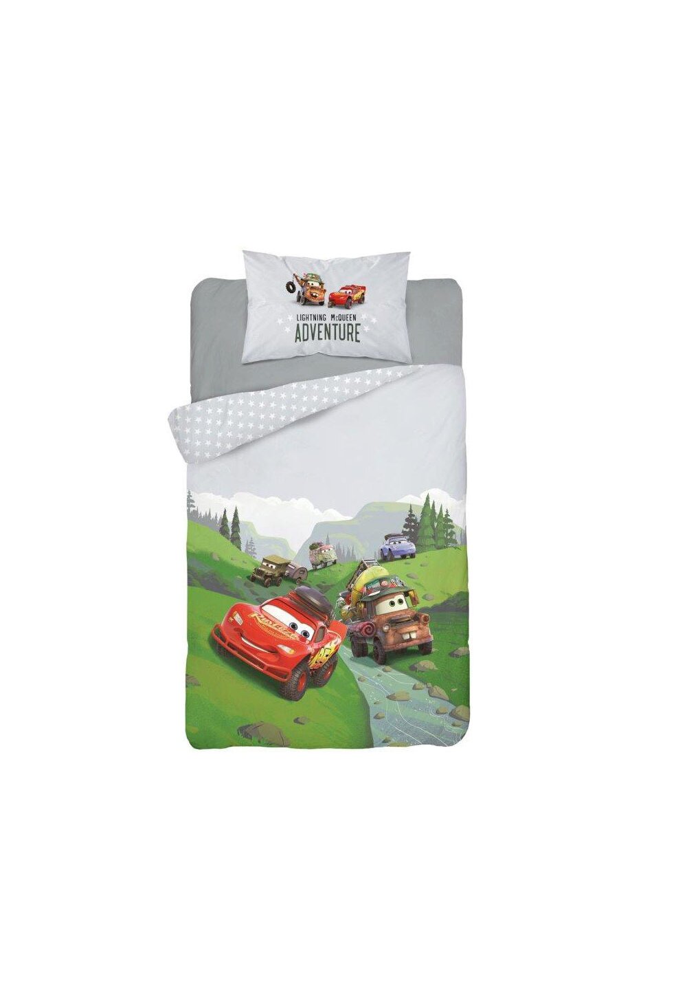 Lenjerie pat, McQueen Adventure, gri cu verde, 100x135 cm